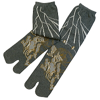 お祭り！和柄足袋ソックス！クルー丈！雷神　ｸﾞﾚｰ